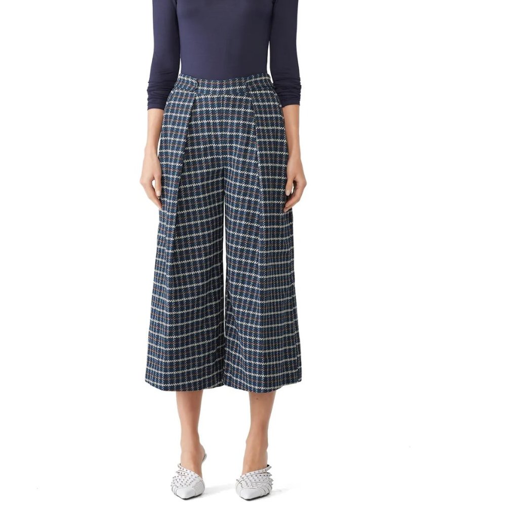 Christian Pellizzari Blue Plaid Wide Leg Capri Pants, size 38 (fits US size 2)